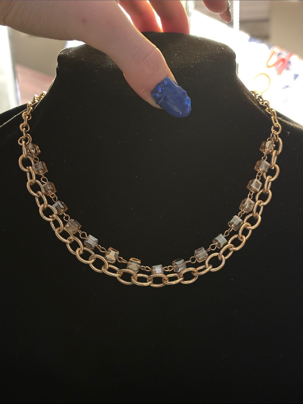 paparazzi Gold Double-Row Chain Necklace with Clear Crystal Cubes
